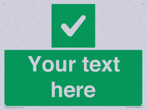 Custom green background, green square with tick sign